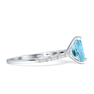 Emerald Cut Solitaire Baguette Aquamarine CZ Ring 925 Sterling Silver Wholesale